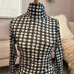 Sheer Houndstooth Long Sleeve Turtleneck